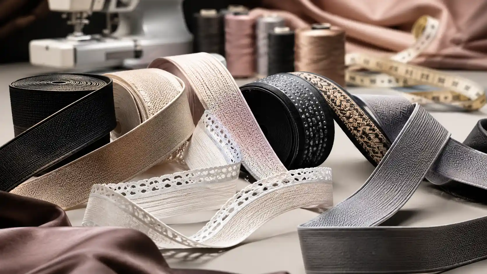 Decorative elastic webbing in a textile workshop