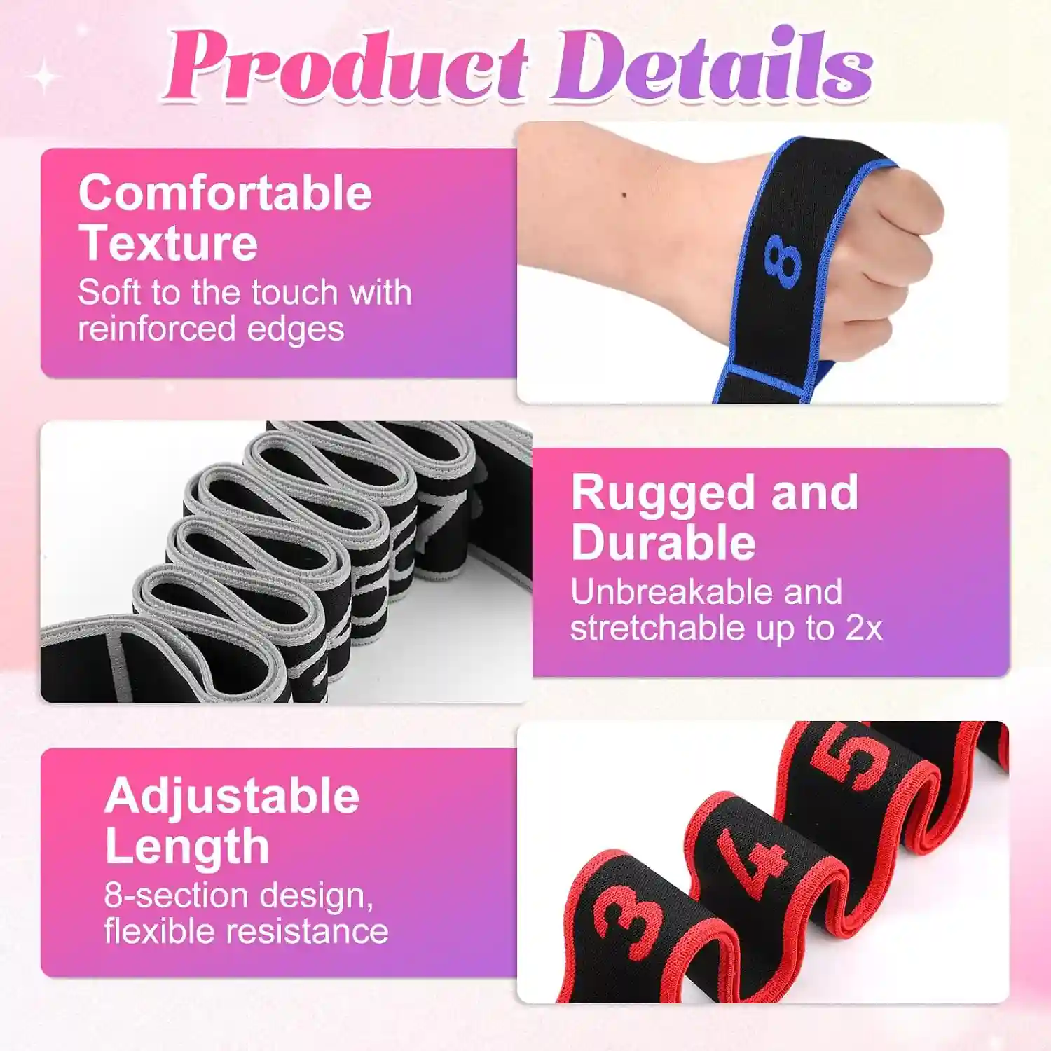 8-Level Adjustable Resistance Band for Stretching and Training