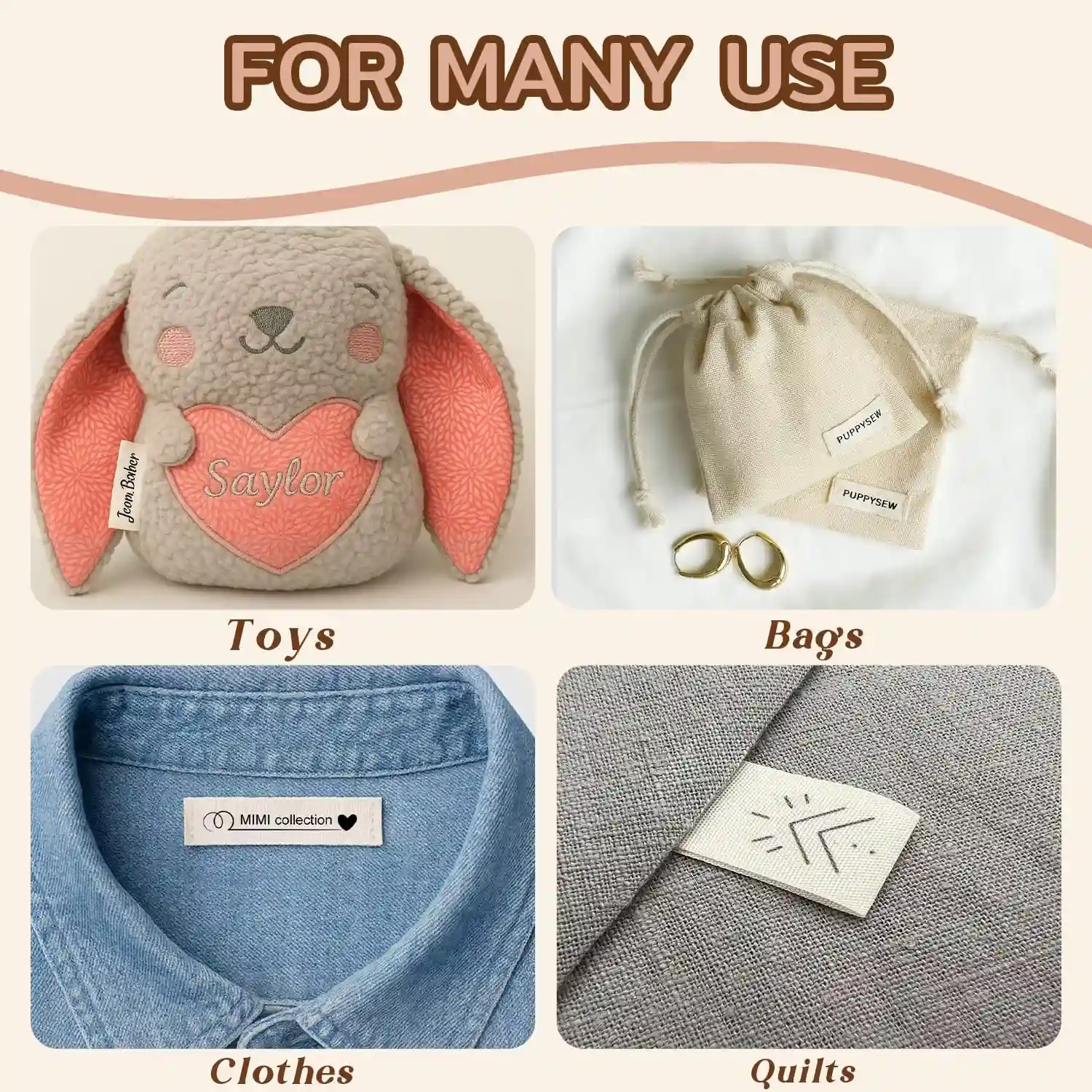 Custom Fabric Labels-Woven, Printed & Embroidery Fully Custom Sizes for Bag & Accessory Brands