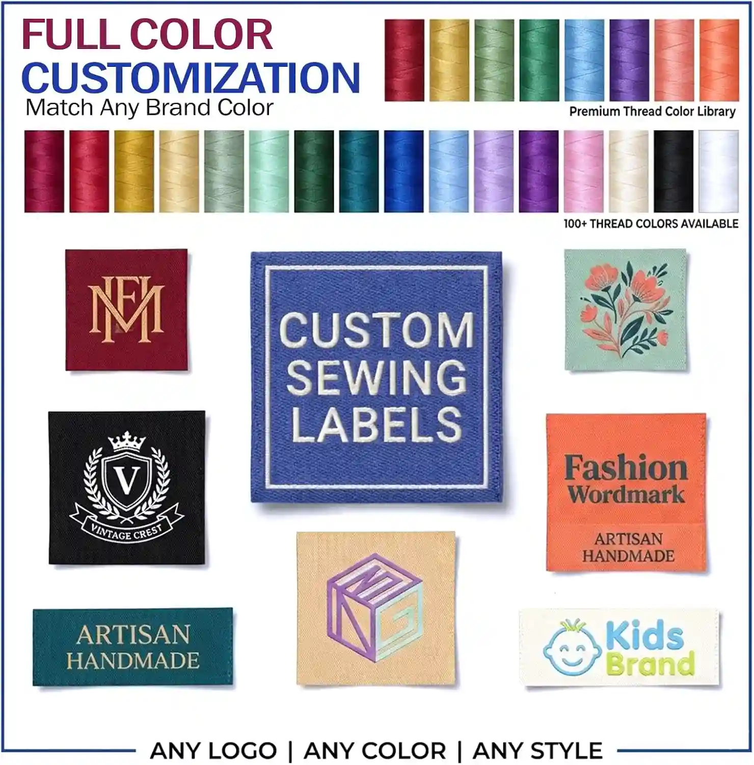 Custom Woven & Printed Labels 2.5×2.5cm | Premium Fabric Labels for Clothing Brands