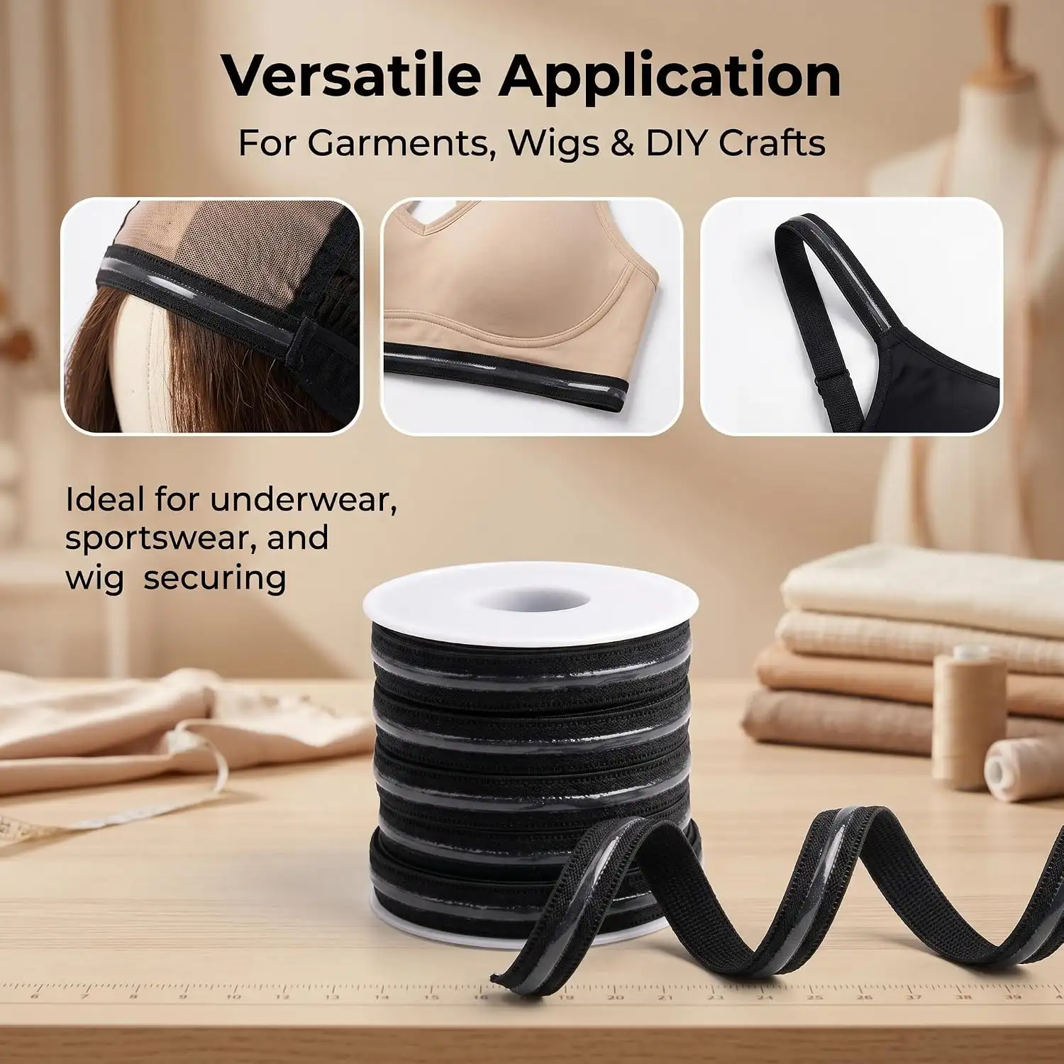 3/8 Inch Silicone Non-Slip Elastic Band, 9-Yard Roll